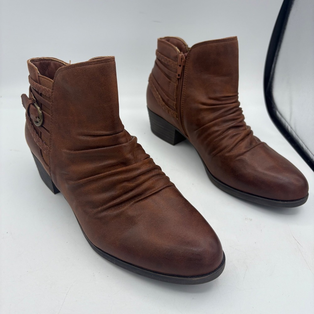 Yuu Ankle Boots Womens Size 8.5 M Nev Brown Side Zip Ruched Booties